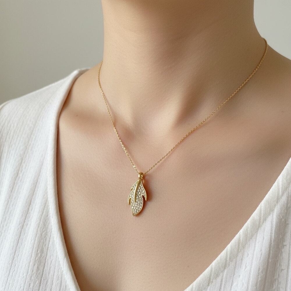 Sterling Silver CZ Diamond Feather Pendant